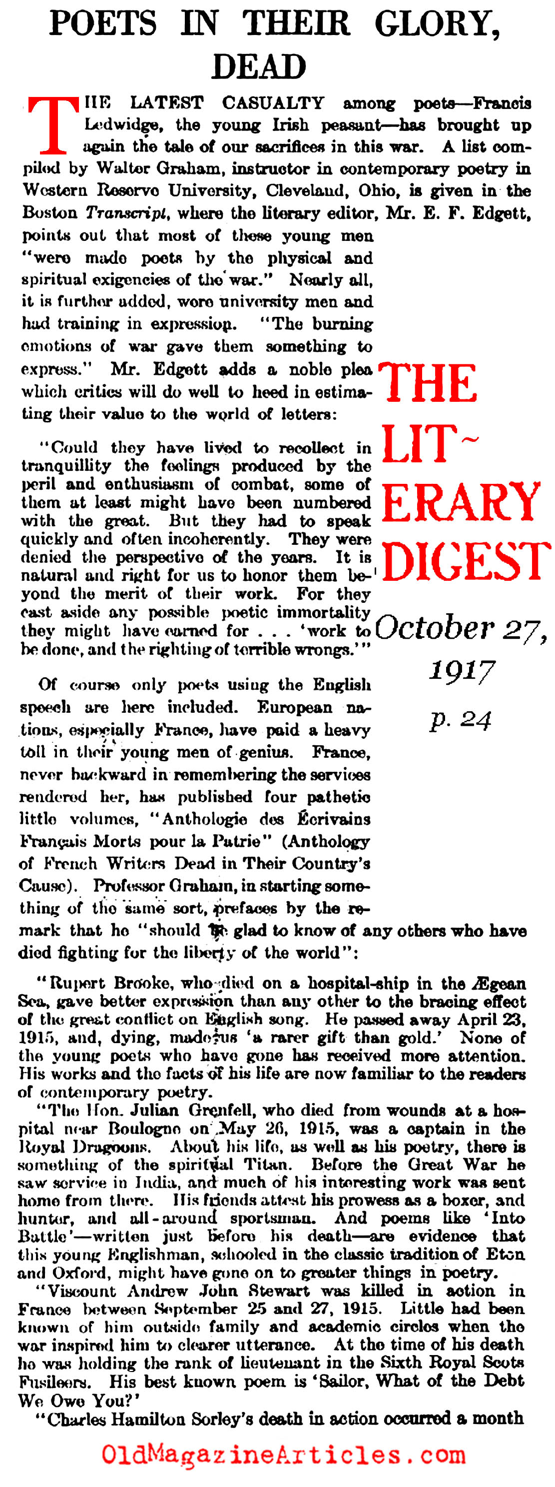 Poets in Their Glory: Dead (Literary Digest, 1917)